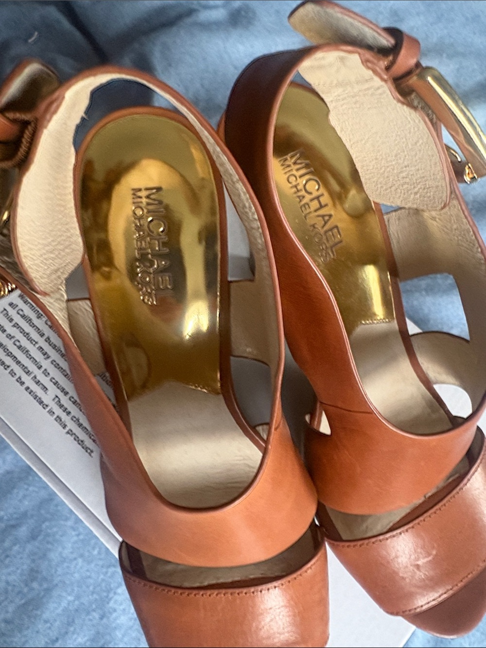 Michael Kors Tan Leather High Heel Slingback Sandals Platform 1in, heels 4 inch - Picture 5 of 9